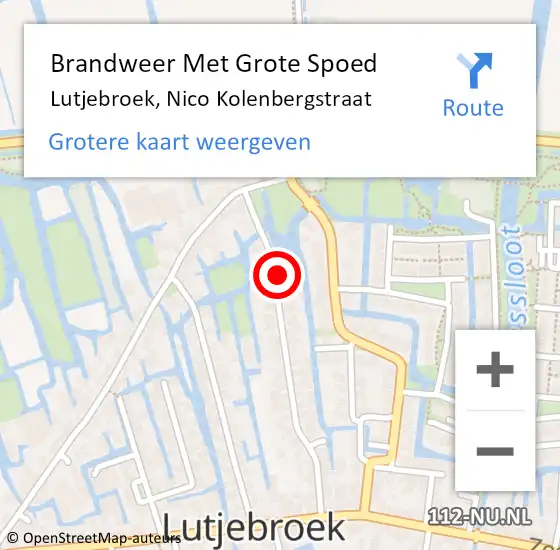 Locatie op kaart van de 112 melding: Brandweer Met Grote Spoed Naar Lutjebroek, Nico Kolenbergstraat op 11 december 2015 10:36