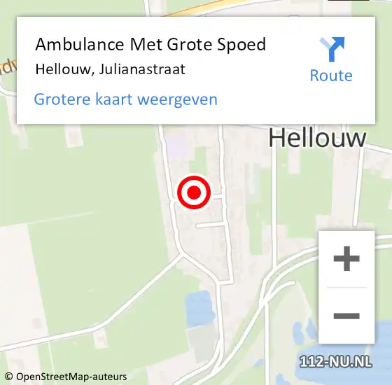 Locatie op kaart van de 112 melding: Ambulance Met Grote Spoed Naar Hellouw, Julianastraat op 11 december 2015 11:19