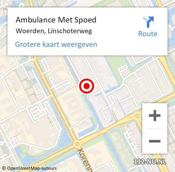 Locatie op kaart van de 112 melding: Ambulance Met Spoed Naar Woerden, Linschoterweg op 11 december 2015 12:38