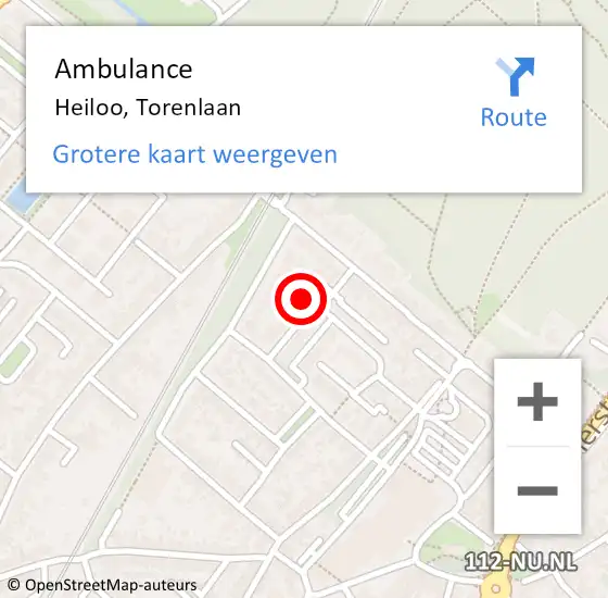 Locatie op kaart van de 112 melding: Ambulance Heiloo, Torenlaan op 11 december 2015 12:41