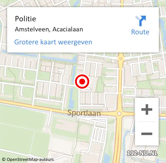 Locatie op kaart van de 112 melding: Politie Amstelveen, Acacialaan op 11 december 2015 13:04