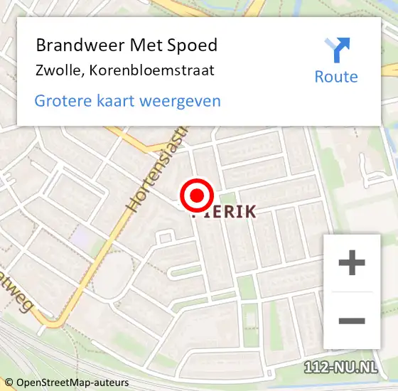 Locatie op kaart van de 112 melding: Brandweer Met Spoed Naar Zwolle, Korenbloemstraat op 29 november 2013 16:33