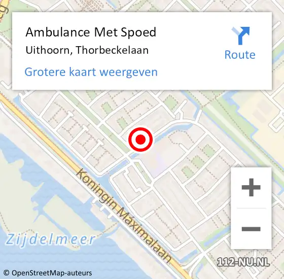 Locatie op kaart van de 112 melding: Ambulance Met Spoed Naar Uithoorn, Thorbeckelaan op 11 december 2015 13:33