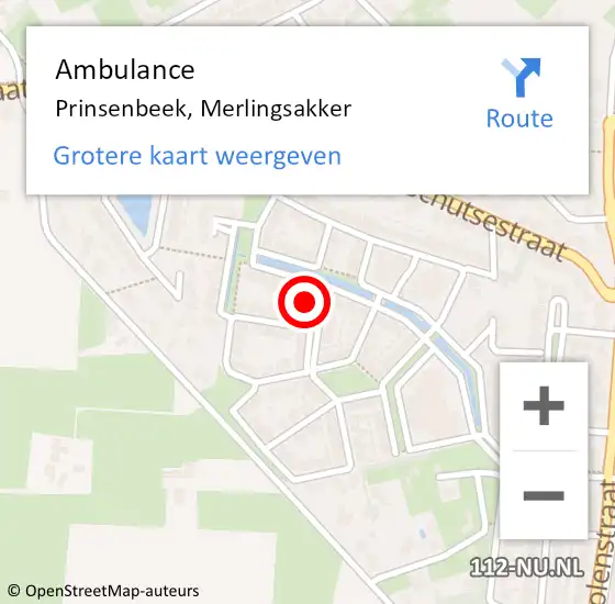 Locatie op kaart van de 112 melding: Ambulance Prinsenbeek, Merlingsakker op 11 december 2015 14:07