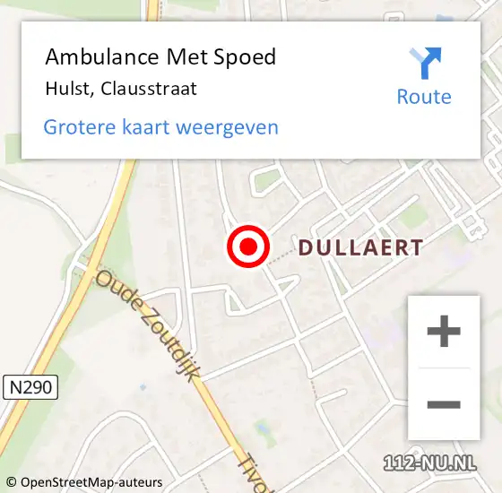 Locatie op kaart van de 112 melding: Ambulance Met Spoed Naar Hulst, Clausstraat op 11 december 2015 14:47