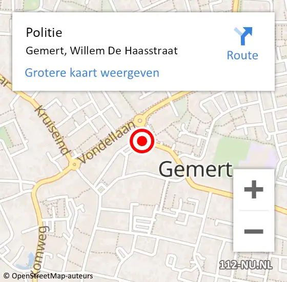 Locatie op kaart van de 112 melding: Politie Gemert, Willem De Haasstraat op 11 december 2015 14:50