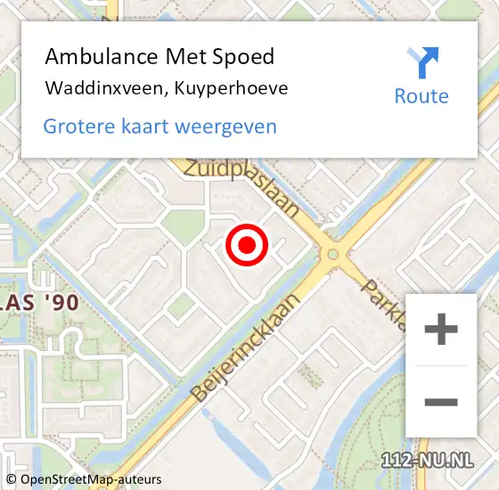 Locatie op kaart van de 112 melding: Ambulance Met Spoed Naar Waddinxveen, Kuyperhoeve op 11 december 2015 14:58