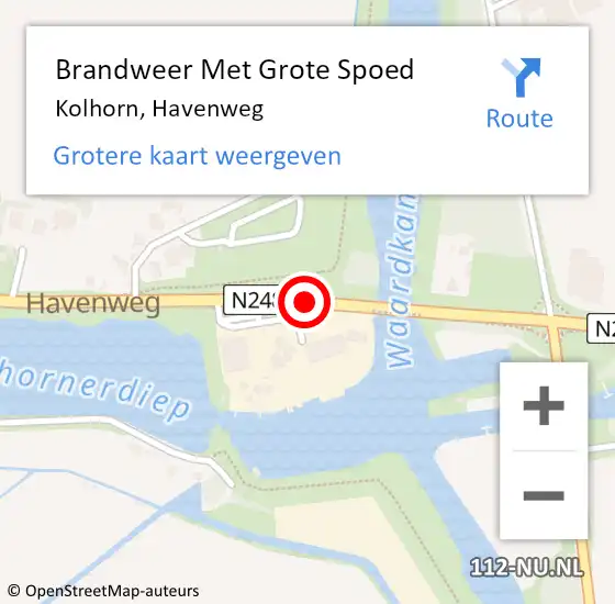 Locatie op kaart van de 112 melding: Brandweer Met Grote Spoed Naar Kolhorn, Havenweg op 11 december 2015 17:08