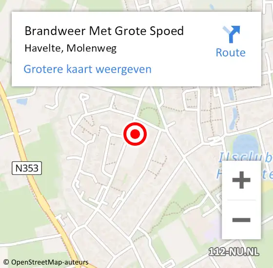 Locatie op kaart van de 112 melding: Brandweer Met Grote Spoed Naar Havelte, Molenweg op 11 december 2015 17:24