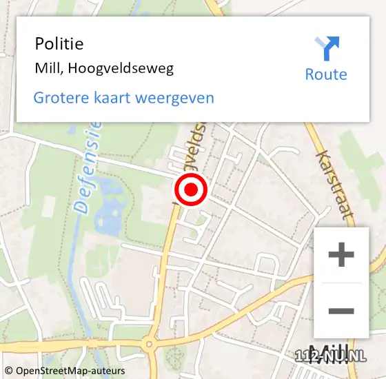 Locatie op kaart van de 112 melding: Politie Mill, Hoogveldseweg op 11 december 2015 17:46