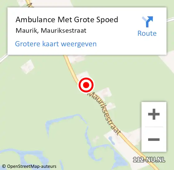 Locatie op kaart van de 112 melding: Ambulance Met Grote Spoed Naar Maurik, Mauriksestraat op 11 december 2015 18:19