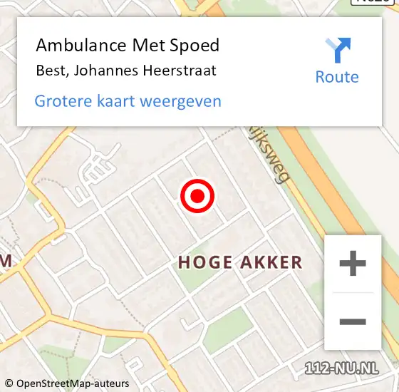 Locatie op kaart van de 112 melding: Ambulance Met Spoed Naar Best, Johannes Heerstraat op 11 december 2015 18:35