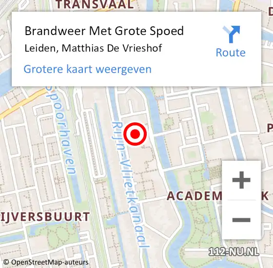 Locatie op kaart van de 112 melding: Brandweer Met Grote Spoed Naar Leiden, Matthias De Vrieshof op 11 december 2015 18:40