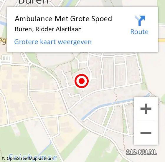 Locatie op kaart van de 112 melding: Ambulance Met Grote Spoed Naar Buren, Ridder Alartlaan op 11 december 2015 20:38