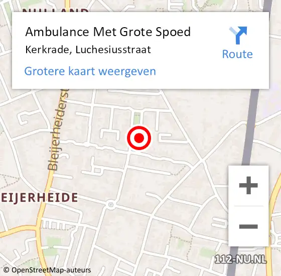 Locatie op kaart van de 112 melding: Ambulance Met Grote Spoed Naar Kerkrade, Luchesiusstraat op 29 november 2013 17:21