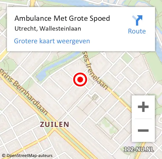 Locatie op kaart van de 112 melding: Ambulance Met Grote Spoed Naar Utrecht, Wallesteinlaan op 11 december 2015 22:31