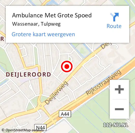 Locatie op kaart van de 112 melding: Ambulance Met Grote Spoed Naar Wassenaar, Tulpweg op 11 december 2015 22:33