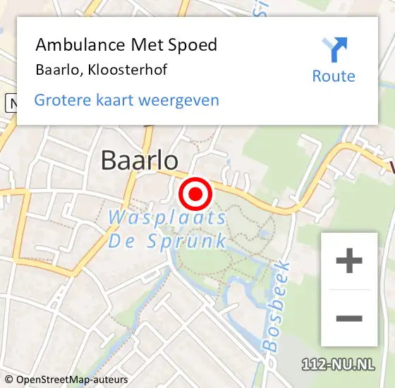 Locatie op kaart van de 112 melding: Ambulance Met Spoed Naar Baarlo, Kloosterhof op 11 december 2015 23:27