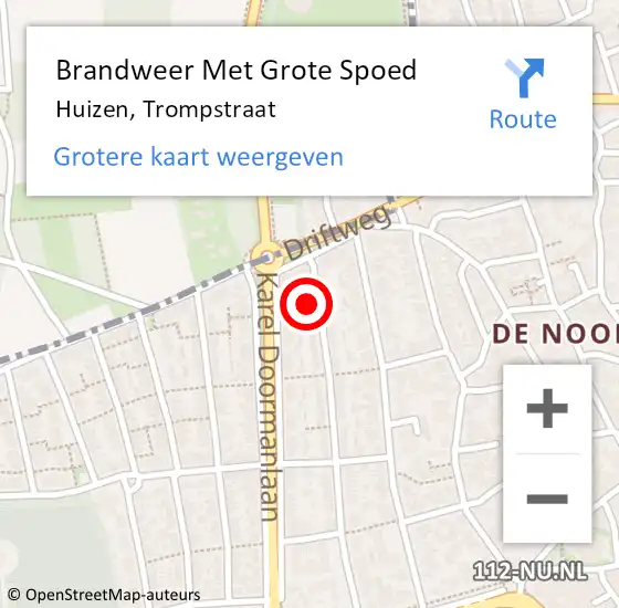 Locatie op kaart van de 112 melding: Brandweer Met Grote Spoed Naar Huizen, Trompstraat op 11 december 2015 23:55