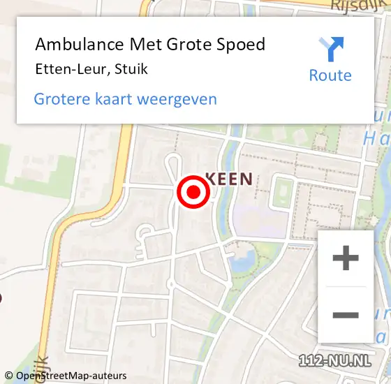 Locatie op kaart van de 112 melding: Ambulance Met Grote Spoed Naar Etten-Leur, Stuik op 12 december 2015 01:08