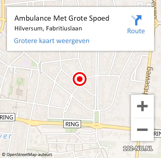 Locatie op kaart van de 112 melding: Ambulance Met Grote Spoed Naar Hilversum, Fabritiuslaan op 12 december 2015 01:29