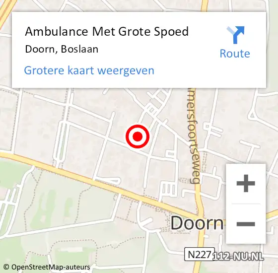 Locatie op kaart van de 112 melding: Ambulance Met Grote Spoed Naar Doorn, Boslaan op 12 december 2015 01:53