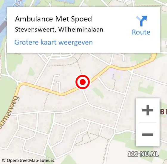 Locatie op kaart van de 112 melding: Ambulance Met Spoed Naar Stevensweert, Wilhelminalaan op 12 december 2015 02:36