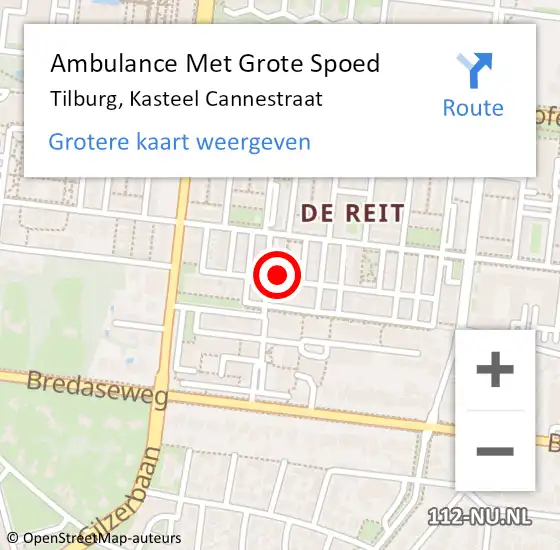 Locatie op kaart van de 112 melding: Ambulance Met Grote Spoed Naar Tilburg, Kasteel Cannestraat op 12 december 2015 03:01