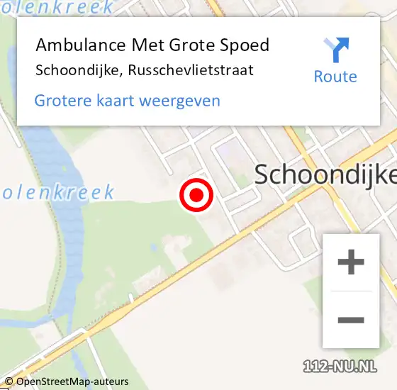 Locatie op kaart van de 112 melding: Ambulance Met Grote Spoed Naar Schoondijke, Russchevlietstraat op 12 december 2015 08:37