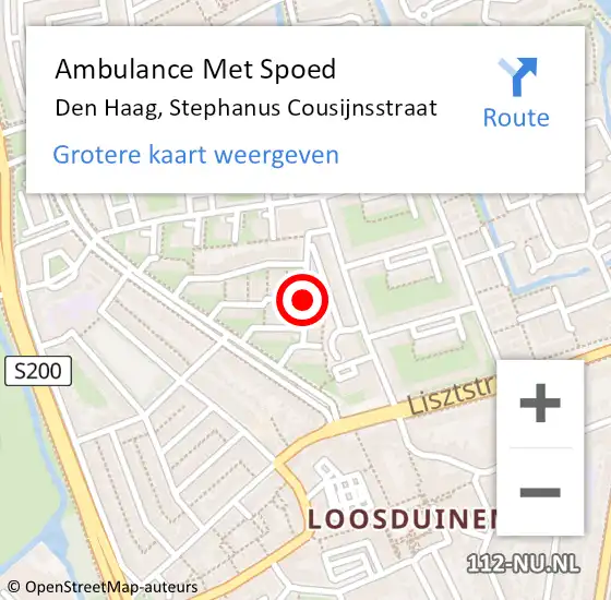 Locatie op kaart van de 112 melding: Ambulance Met Spoed Naar Den Haag, Stephanus Cousijnsstraat op 12 december 2015 08:50