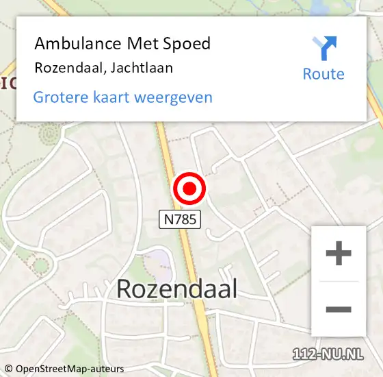 Locatie op kaart van de 112 melding: Ambulance Met Spoed Naar Rozendaal, Jachtlaan op 12 december 2015 08:51