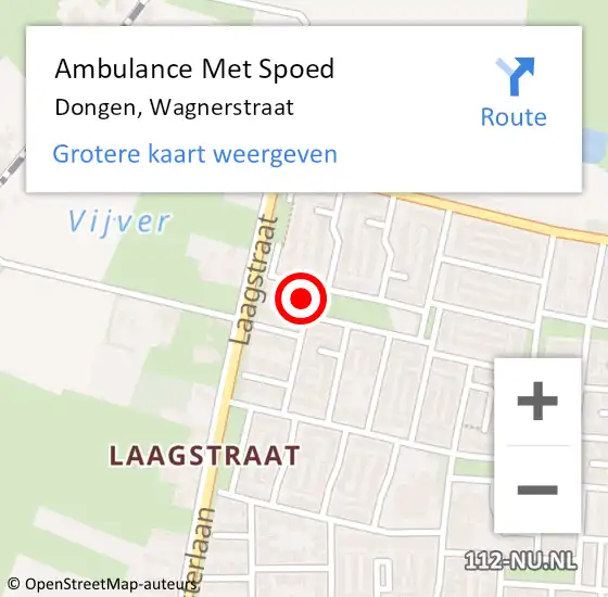 Locatie op kaart van de 112 melding: Ambulance Met Spoed Naar Dongen, Wagnerstraat op 12 december 2015 11:25