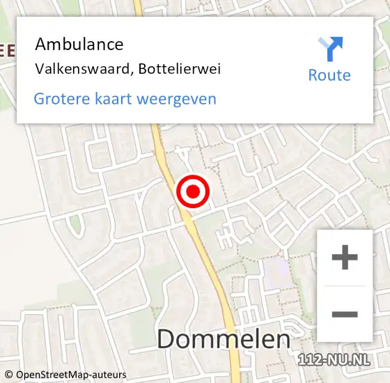 Locatie op kaart van de 112 melding: Ambulance Valkenswaard, Bottelierwei op 12 december 2015 13:16
