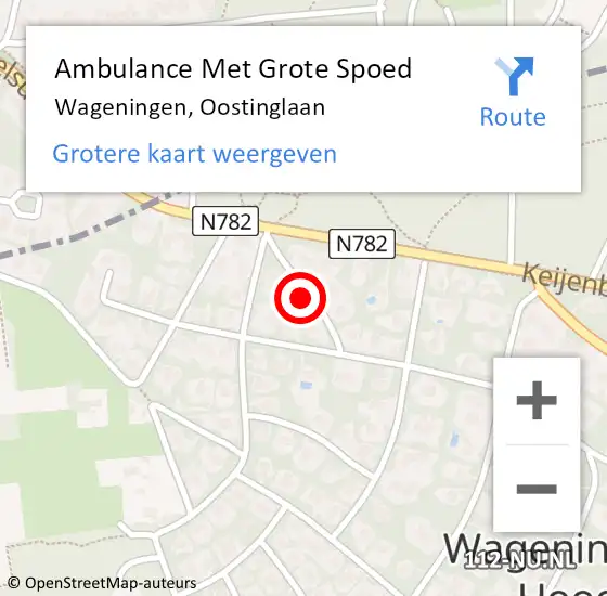 Locatie op kaart van de 112 melding: Ambulance Met Grote Spoed Naar Wageningen, Oostinglaan op 12 december 2015 13:57