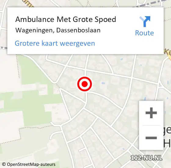 Locatie op kaart van de 112 melding: Ambulance Met Grote Spoed Naar Wageningen, Dassenboslaan op 12 december 2015 14:00