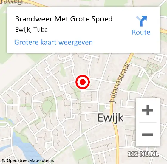 Locatie op kaart van de 112 melding: Brandweer Met Grote Spoed Naar Ewijk, Tuba op 12 december 2015 15:03