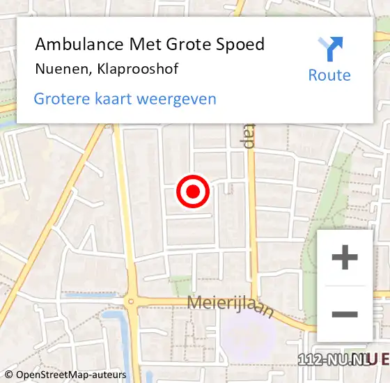 Locatie op kaart van de 112 melding: Ambulance Met Grote Spoed Naar Nuenen, Klaprooshof op 12 december 2015 15:09