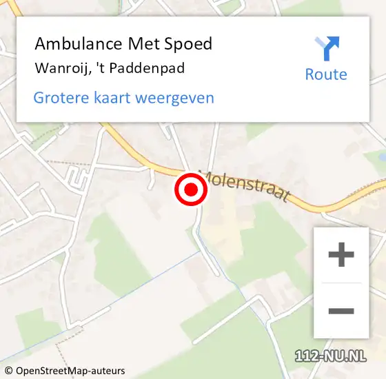 Locatie op kaart van de 112 melding: Ambulance Met Spoed Naar Wanroij, 't Paddenpad op 12 december 2015 15:30