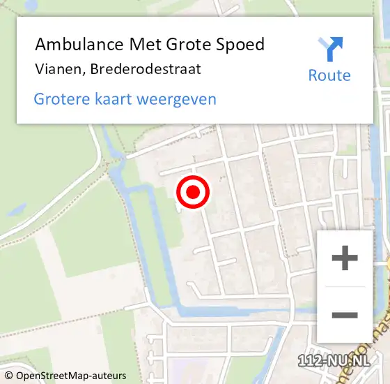 Locatie op kaart van de 112 melding: Ambulance Met Grote Spoed Naar Vianen, Brederodestraat op 12 december 2015 15:47