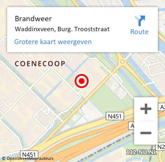 Locatie op kaart van de 112 melding: Brandweer Waddinxveen, Burg. Trooststraat op 29 november 2013 19:00