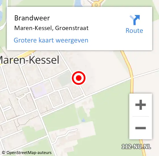 Locatie op kaart van de 112 melding: Brandweer Maren-Kessel, Groenstraat op 12 december 2015 17:39