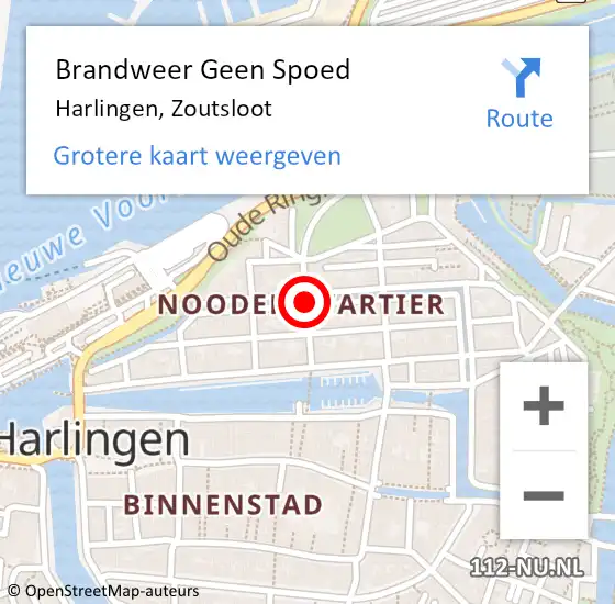 Locatie op kaart van de 112 melding: Brandweer Geen Spoed Naar Harlingen, Zoutsloot op 12 december 2015 18:27