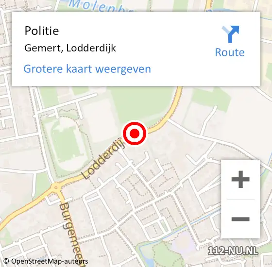 Locatie op kaart van de 112 melding: Politie Gemert, Lodderdijk op 12 december 2015 20:37