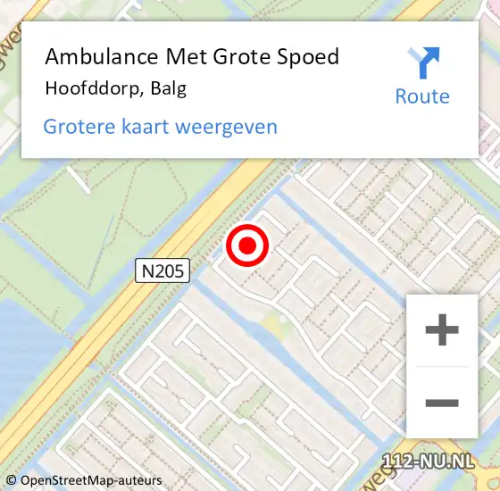 Locatie op kaart van de 112 melding: Ambulance Met Grote Spoed Naar Hoofddorp, Balg op 12 december 2015 20:51