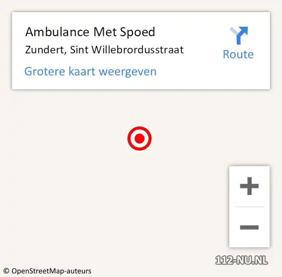 Locatie op kaart van de 112 melding: Ambulance Met Spoed Naar Zundert, Sint Willebrordusstraat op 12 december 2015 21:22