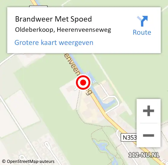 Locatie op kaart van de 112 melding: Brandweer Met Spoed Naar Oldeberkoop, Heerenveenseweg op 12 december 2015 21:50