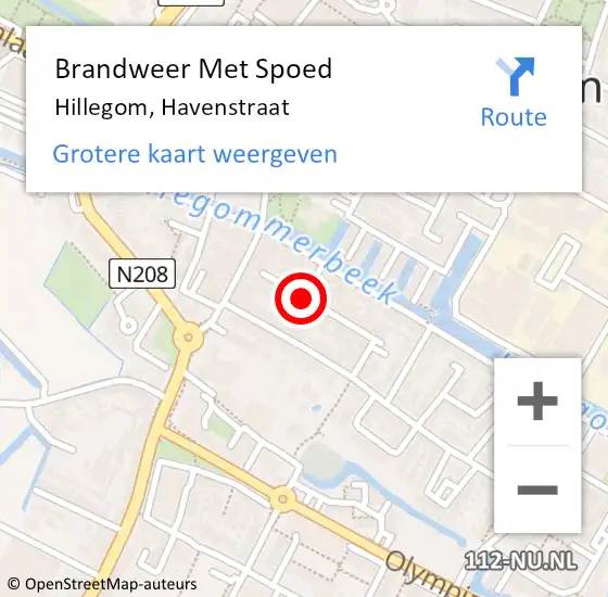 Locatie op kaart van de 112 melding: Brandweer Met Spoed Naar Hillegom, Havenstraat op 12 december 2015 22:21