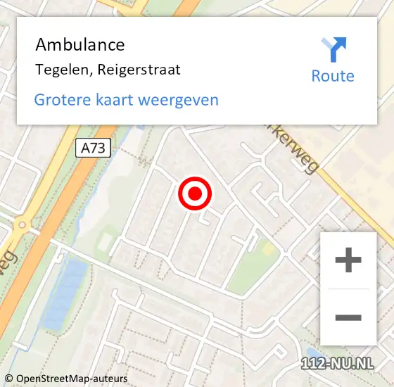 Locatie op kaart van de 112 melding: Ambulance Tegelen, Reigerstraat op 12 december 2015 22:23