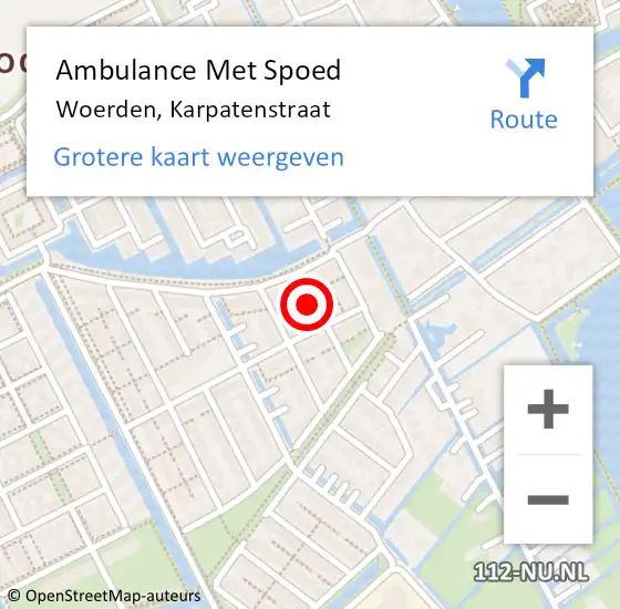 Locatie op kaart van de 112 melding: Ambulance Met Spoed Naar Woerden, Karpatenstraat op 12 december 2015 22:44