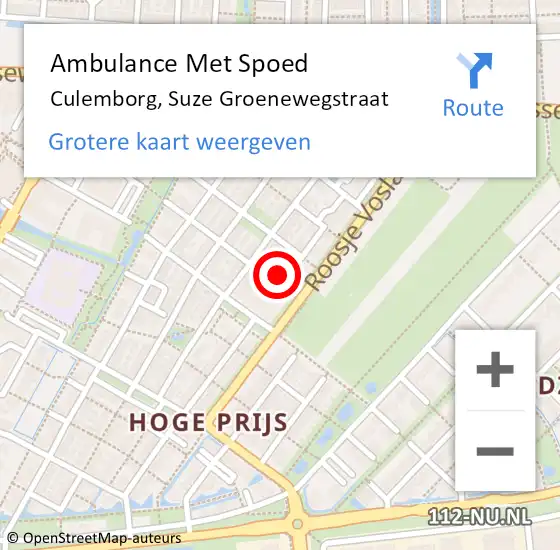 Locatie op kaart van de 112 melding: Ambulance Met Spoed Naar Culemborg, Suze Groenewegstraat op 12 december 2015 23:24